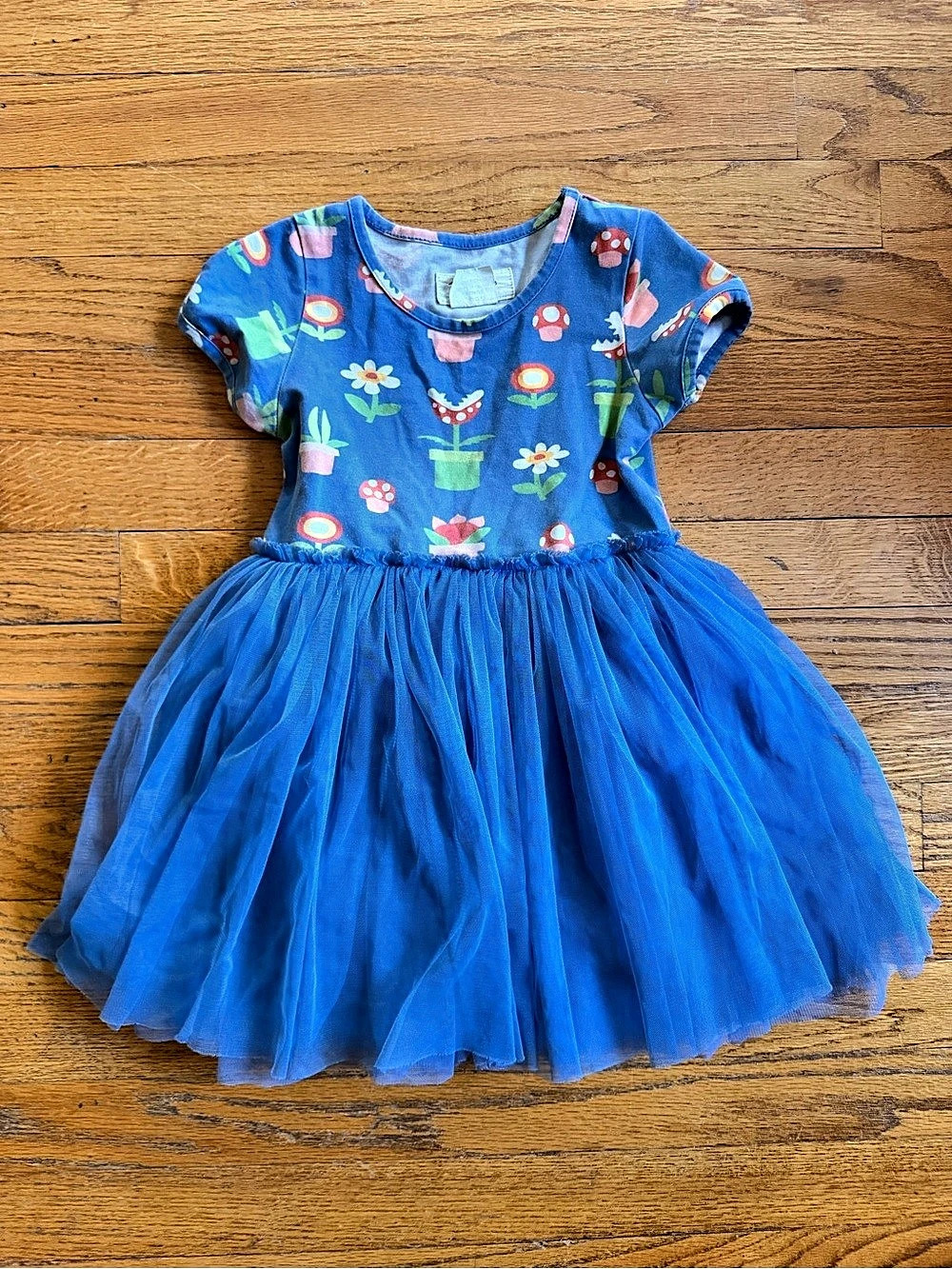 Taylor Joelle Girls Size 4 Super Mario Mushroom Tulle Twirl Dress Blue